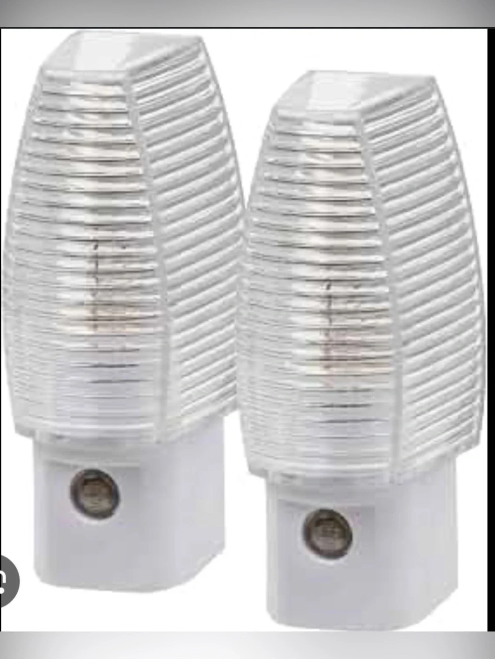 Pair of White Plug-In Night Lights with Clear Ribbed Covers
